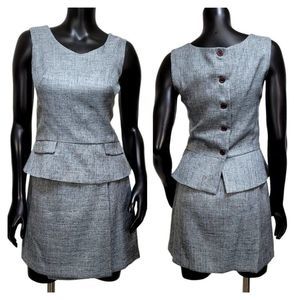 Vintage 90s Y2K Rampage Blue Grey Tweed 2pc Set Peplum Tank & Wrap Mini Skirt‎